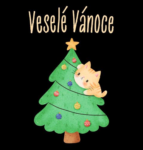 Obrázek produktu Dětské tričko Vánoční Kočka na Stromečku Veselé Vánoce