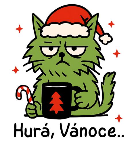 Obrázek produktu Pánské tričko Naštvaná Kočka Grinch Hurá, Vánoce..