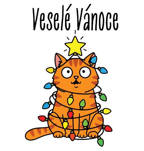 Obrázek produktu Dámské tričko Kočka ve Světýlkách Veselé Vánoce