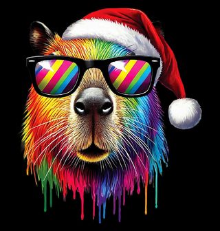 Obrázek 2 produktu Dámské tričko Vánoční Barevná Kapybara v Brýlích