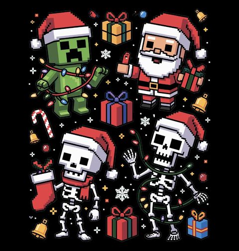 Obrázek produktu Dětské tričko Vánoční Minecraft Santa a Creeper