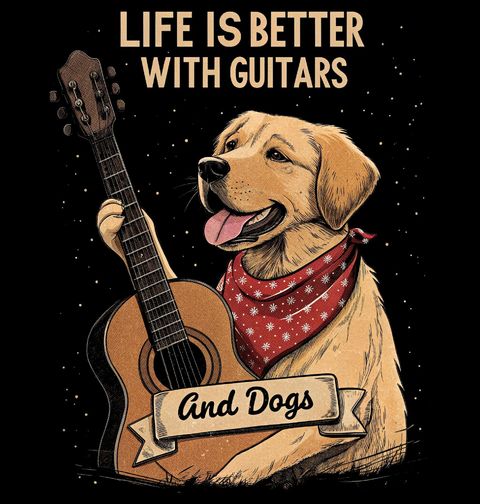 Obrázek produktu Dámské tričko Labrador s Kytarou Life is better with guitars and dogs
