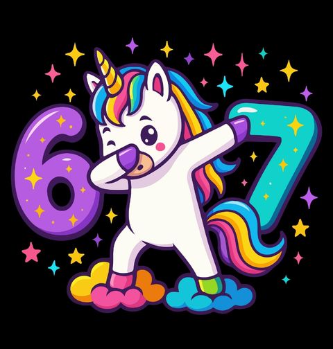 Obrázek produktu Dětské tričko Duhový Dabující Jednorožec 67 Six Seven