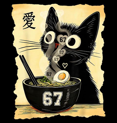 Obrázek produktu Dětské tričko Kočka a Miska Ramenu 67 Six Seven