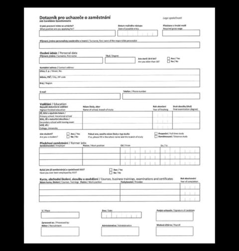 Obrázek produktu Pánské tričko Dotazník pro uchazeče o zaměstnání