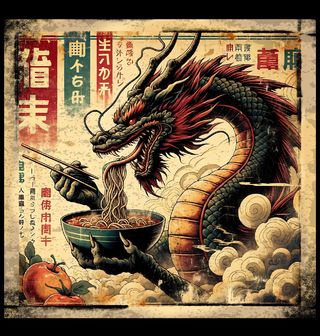 Obrázek 2 produktu Pánské tričko Retro Japonský Plakát Drak a Ramen