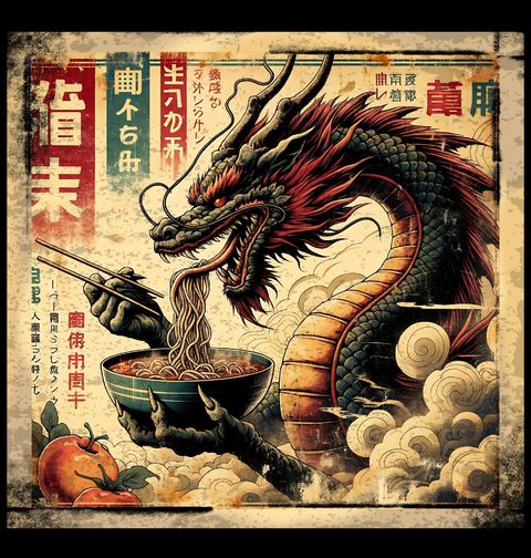 Obrázek produktu Pánské tričko Retro Japonský Plakát Drak a Ramen