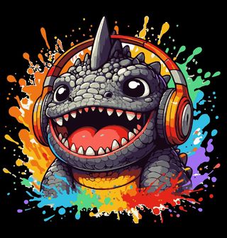 Obrázek 2 produktu Dámské tričko Barevný Dinosarus se Sluchátky