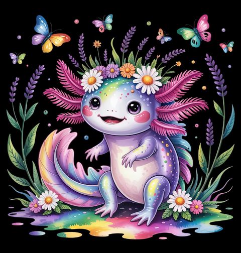 Obrázek produktu Dámské tričko Duhový Axolotl v Říši Motýlů a Květin