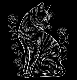 Obrázek 2 produktu Pánské tričko Kočka mezi Květinami Line Art