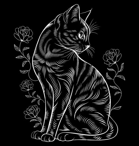 Obrázek produktu Pánské tričko Kočka mezi Květinami Line Art