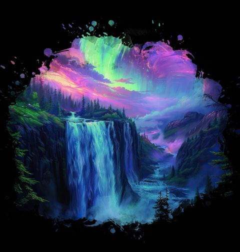 Obrázek produktu Dámské tričko Magický Vodopád a Polární Záře