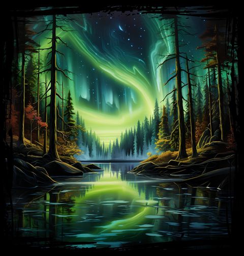 Obrázek produktu Pánská mikina Polární záře nad Lesním Jezerem