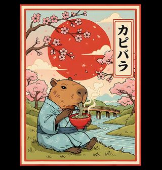 Obrázek 2 produktu Dámské tričko Kapybara s Ramenem pod Sakurami