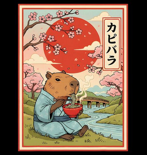 Obrázek produktu Dámské tričko Kapybara s Ramenem pod Sakurami