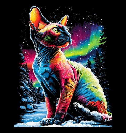 Obrázek produktu Dětské tričko Bezsrstá Kočka Sphynx pod Polární Září