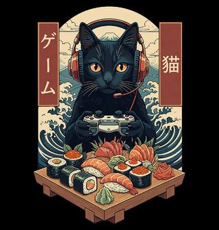 Obrázek 2 produktu Dámské tričko Kočičí Gamer na Sushi