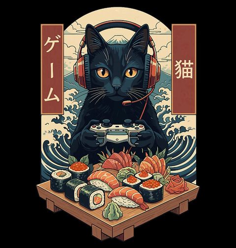 Obrázek produktu Dámské tričko Kočičí Gamer na Sushi