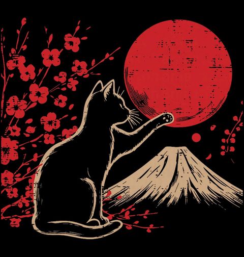 Obrázek produktu Dámské tričko Kočka a Rudé Slunce nad Horou Fudži