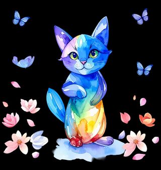 Obrázek 2 produktu Dětské tričko Akvarelová Kočka mezi Motýly