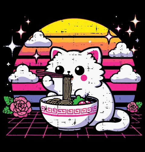 Obrázek produktu Pánské tričko Kawaii Kočka a Miska Ramenu Vaporwave