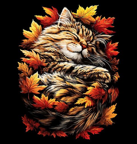 Obrázek produktu Dámské tričko Spící Kočka v Listí