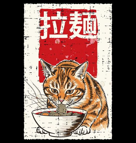 Obrázek produktu Pánské tričko Oranžová Kočka a Miska Ramen Nudlí