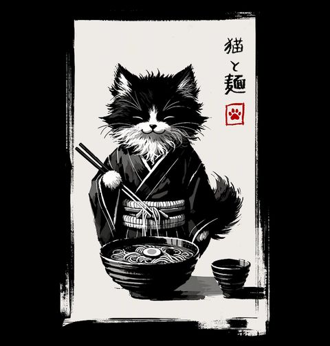 Obrázek produktu Dětské tričko Kočka v Kimonu s Miskou Ramenu