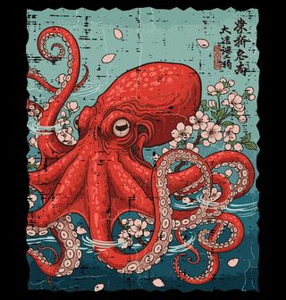 Obrázek 2 produktu Dámské tričko Chobotnice mezi Sakurami Ukiyo-e Art