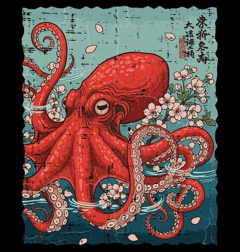 Obrázek produktu Dámské tričko Chobotnice mezi Sakurami Ukiyo-e Art