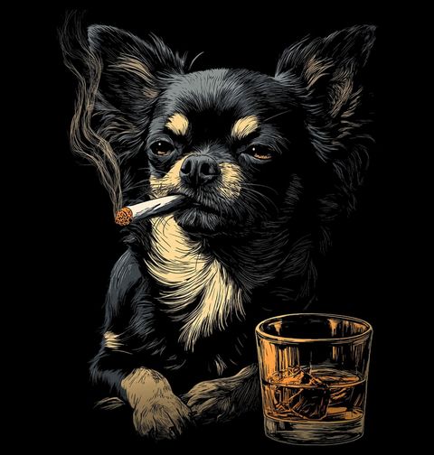 Obrázek produktu Pánské tričko Čivava s Whiskey a Cigaretou