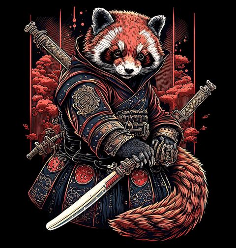 Obrázek produktu Dámské tričko Panda červená Samuraj s Katanou