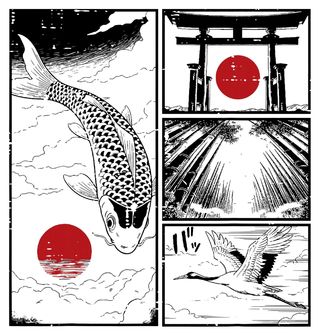 Obrázek 2 produktu Pánské tričko Kapr Koi, Jeřáb a Brána Torii