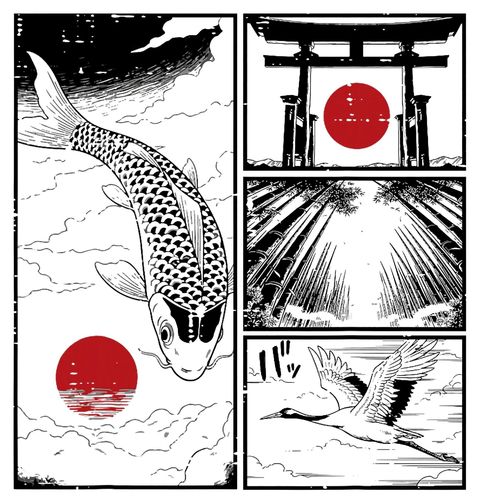 Obrázek produktu Dámské tričko Kapr Koi, Jeřáb a Brána Torii