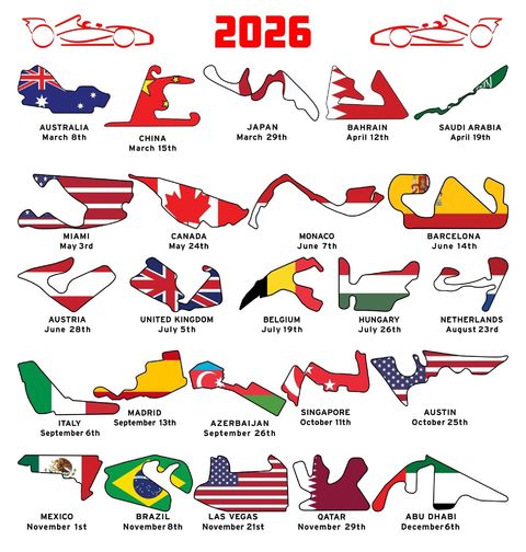 Obrázek produktu Pánské tričko Kalendář Závodů Formule 1 2026