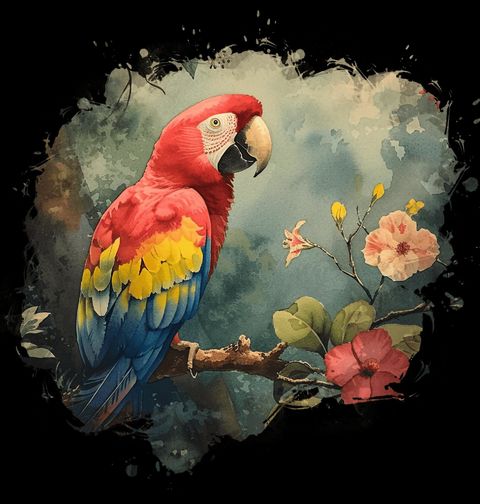 Obrázek produktu Dětské tričko Papoušek Ara červený na Větvi