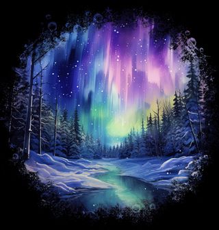 Obrázek 2 produktu Dámské tričko Polární Záře nad Zasněženým Lesem