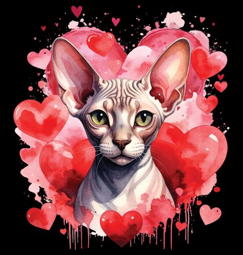 Obrázek produktu Dámské tričko Bezsrstá Kočka Sphynx mezi Srdci