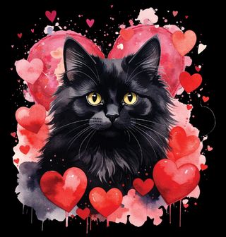 Obrázek 1 produktu Pánské tričko Černá Dlouhosrstá Kočka mezi Srdci