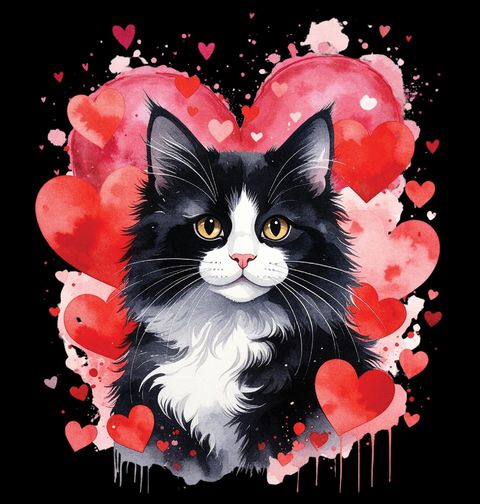 Obrázek produktu Dětské tričko Černobílá Kočka Tuxedo mezi Srdci