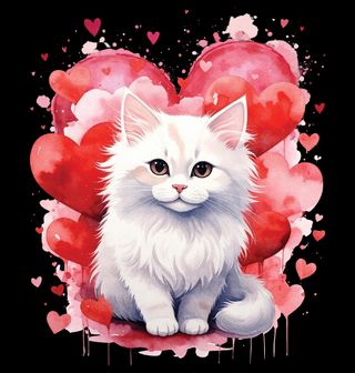 Obrázek 1 produktu Dámské tričko Angorská Kočka mezi Srdci