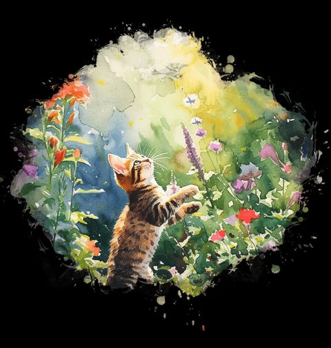 Obrázek produktu Dámské tričko Hravá Kočka v Zahradě