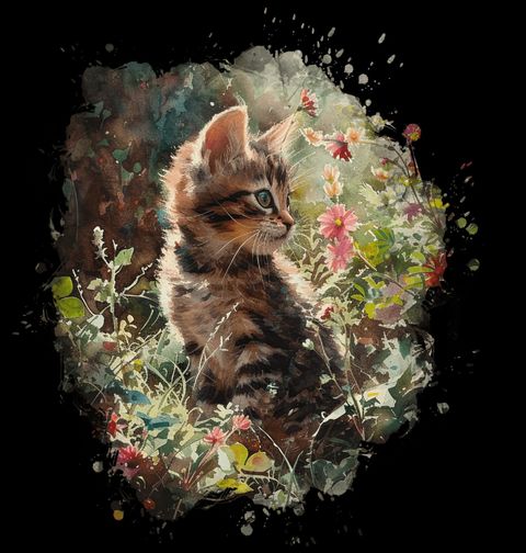 Obrázek produktu Dětské tričko Mourovaté Kotě v Květinové Zahradě