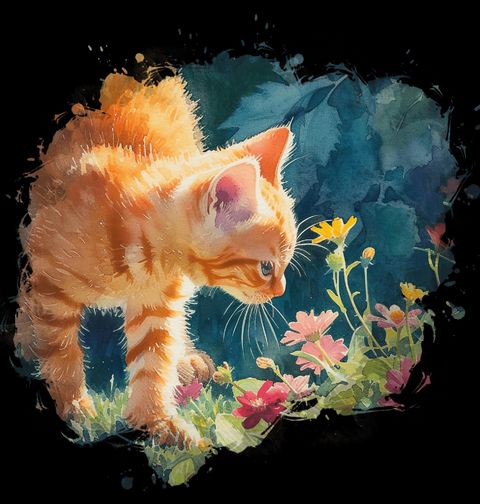 Obrázek produktu Pánská mikina Oranžová Kočka mezi Květinami