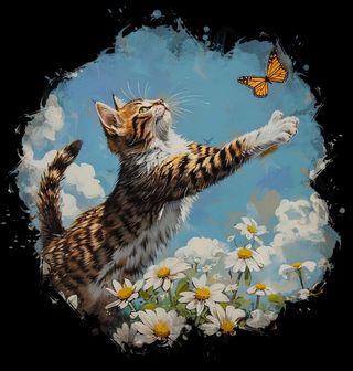 Obrázek 2 produktu Pánské tričko Kočka a Motýl mezi Kopretinami