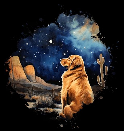 Obrázek produktu Pánské tričko Zlatý retrívr pod Hvězdami v Poušti