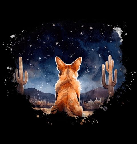 Obrázek produktu Dámské tričko Corgi Pembroke v Noční Poušti