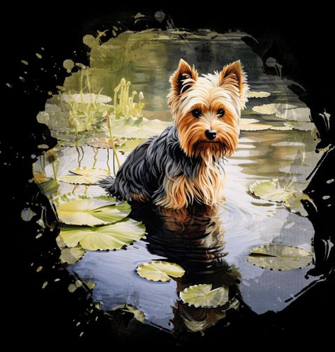 Obrázek produktu Pánská mikina Mokrý Jorkšírský teriér v Jezírku