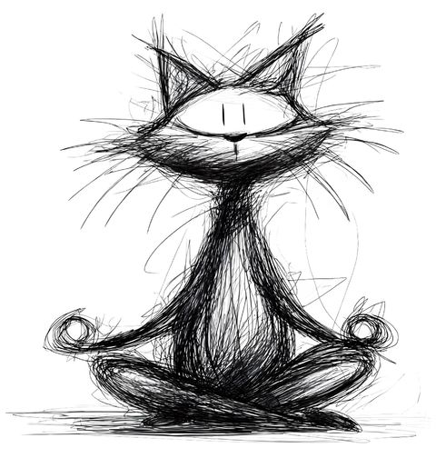 Obrázek produktu Pánské tričko Meditující Kočka Skica