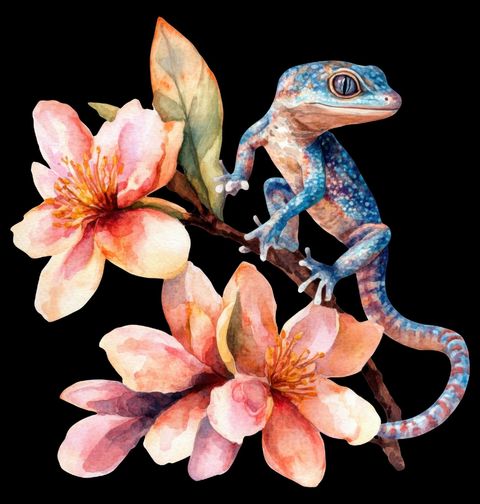 Obrázek produktu Pánské tričko Modrý Gekon mezi Květinami